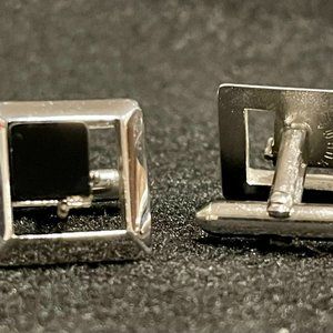 Silver and Black Onyx Stone Cuff Links